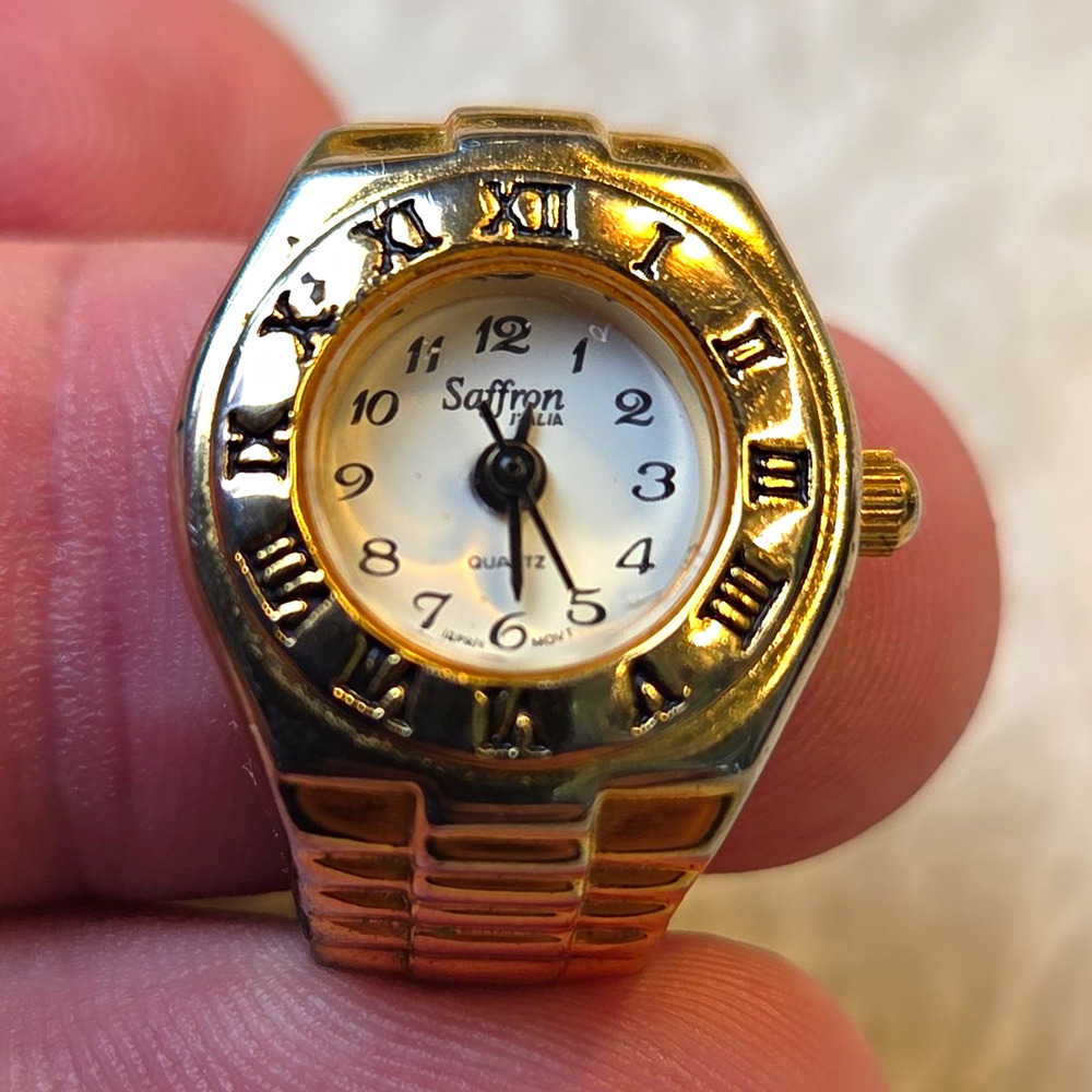 Saffron Gold Tone Ring Watch Women's Round Face Analog